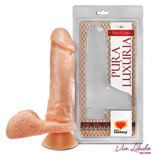 Pênis Realístico com Escroto e Ventosa 20,5x4,1cm